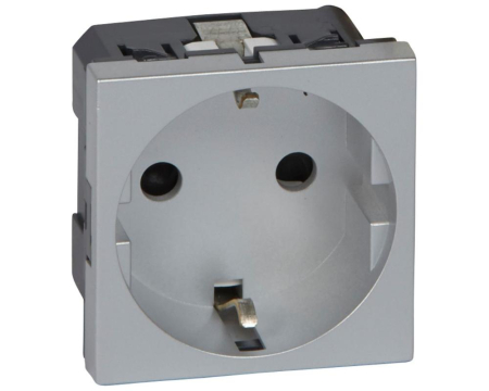 Prize si intrerupatoare - Priza schuko 2M Legrand Mosaic aluminiu 079213