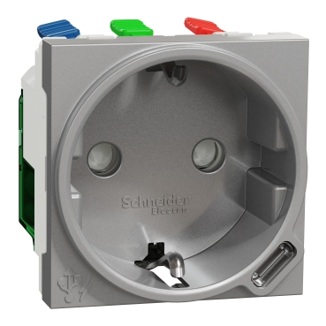 Schneider Noua Unica - Priza schuko 2M + USB tip C Schneider Noua Unica aluminiu NU301730