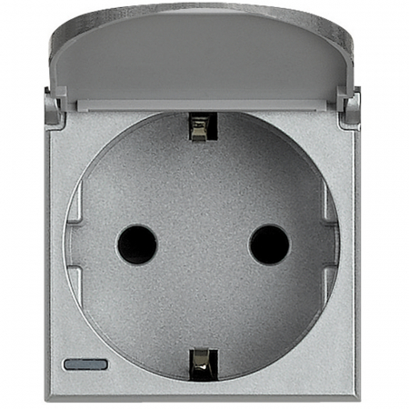 Prize Axolute - Priza schuko cu capac Axolute Bticino 2M iluminabila aluminiu HC4141PW