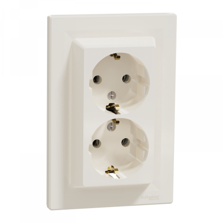 Prize si intrerupatoare - Priza schuko dubla 2P+E Schneider Asfora crem EPH9900123