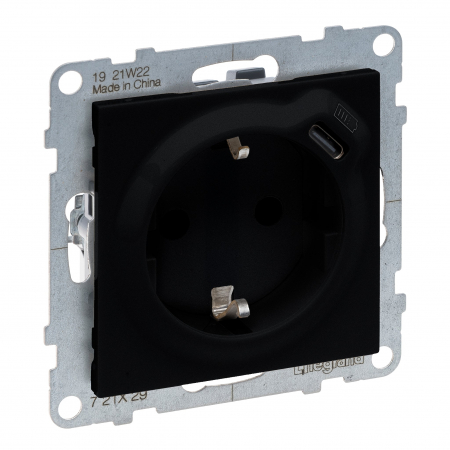 Legrand Suno - Priza schuko simpla 2P+T cu USB tip C Legrand Suno negru 721429