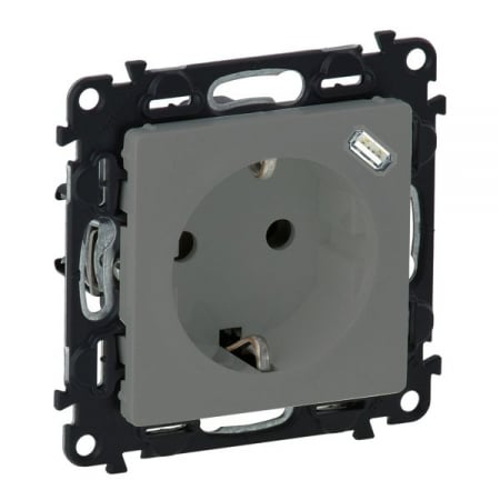 Legrand Valena Life - Priza schuko simpla cu USB tip C Legrand Valena Life aluminiu 753335
