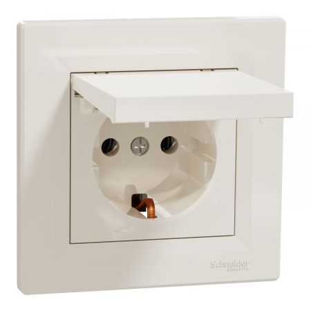 Prize Asfora - Priza simpla schuko cu capac IP20 Schneider Asfora crem EPH3100123
