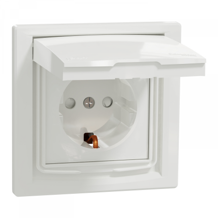 Prize Asfora - Priza simpla schuko cu capac IP44 Schneider Asfora alb EPH3100321