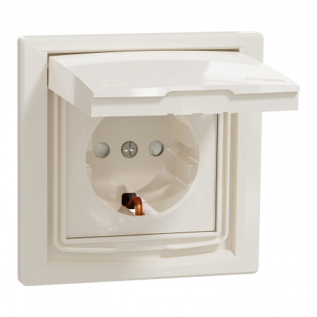 Prize Asfora - Priza simpla schuko cu capac IP44 Schneider Asfora crem EPH3100323