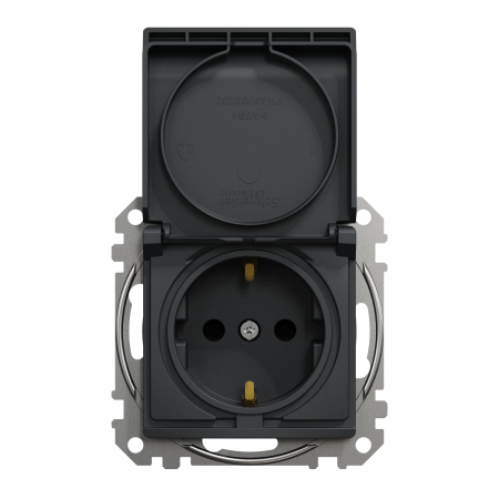 Prize Sedna - Priza simpla schuko cu capac si protectie copii Schneider Sedna antracit SDD114023