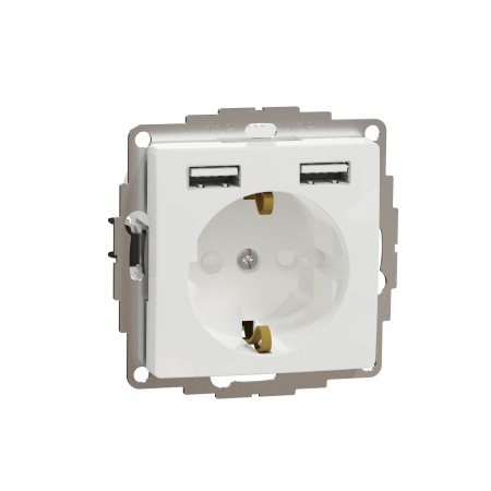 Schneider Sedna Design - Priza simpla schuko cu USB tip A+A si protectie copii Schneider Sedna alb SDD111052