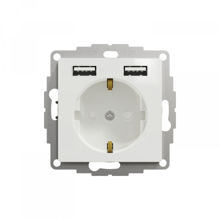 Priza simpla schuko cu USB tip A+A si protectie copii Schneider Sedna alb SDD111052 [1]