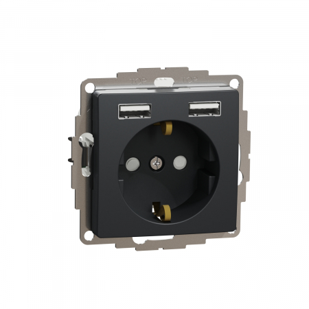 Schneider Sedna Design - Priza simpla schuko cu USB tip A+A si protectie copii Schneider Sedna antracit SDD114052