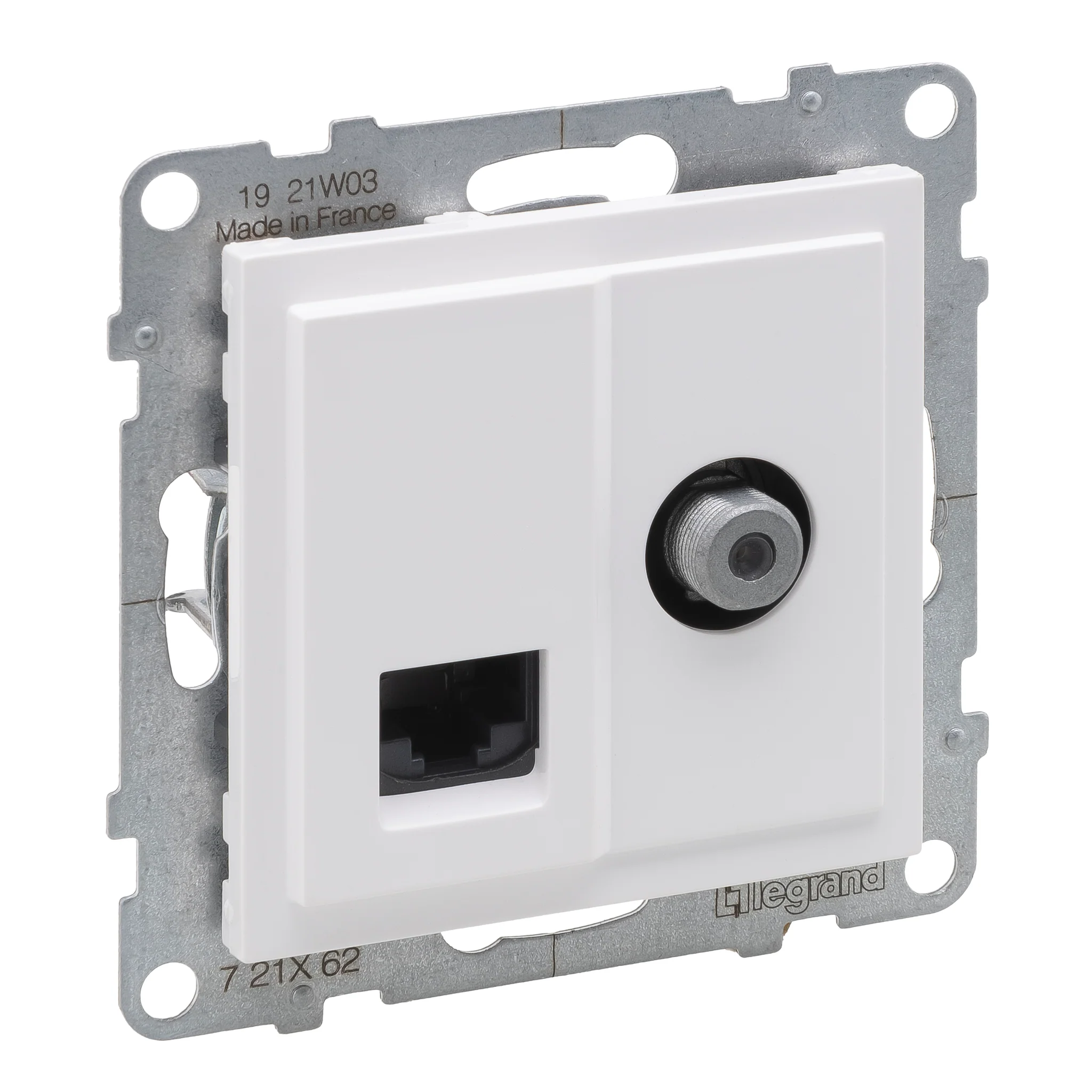Prize Suno - Priza TV de capat tip F + RJ45 UTP CAT6 Legrand Suno alb 721162