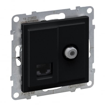 Legrand Suno - Priza TV de capat tip F + RJ45 UTP CAT6 Legrand Suno negru 721462