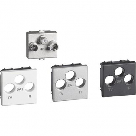 Bticino Axolute - Priza TV/R/SAT Axolute Bticino 2M alb aluminiu antracit H4210M2D
