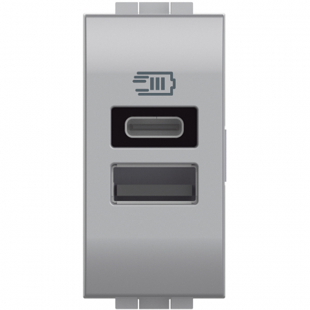 Prize si intrerupatoare - Priza USB 1M Tip A+C 5V Living Light Bticino aluminiu NT4191AC
