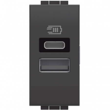 Prize si intrerupatoare - Priza USB 1M Tip A+C 5V Living Light Bticino antracit L4191AC