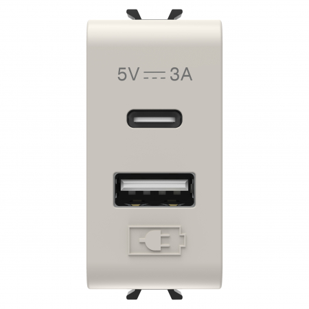Prize si intrerupatoare - Priza USB tip A+C 1M 5V Gewiss Chorus bej satinat MAT GW13449