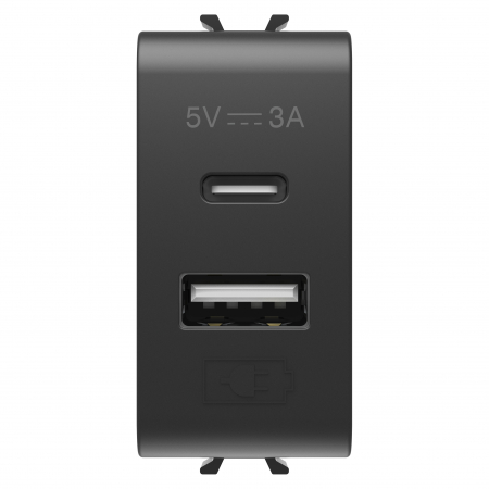 Prize si intrerupatoare - Priza USB tip A+C 1M 5V Gewiss Chorus negru GW12449