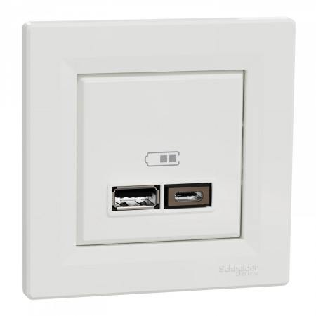 Prize Asfora - Priza USB tip A+C 2.4A Schneider Asfora alb EPH2700321