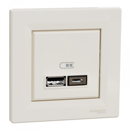 Prize Asfora - Priza USB tip A+C 2.4A Schneider Asfora crem EPH2700323