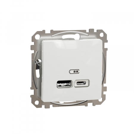 Schneider Sedna Design - Priza USB tip A+C 2.4A Schneider Sedna alb SDD111402