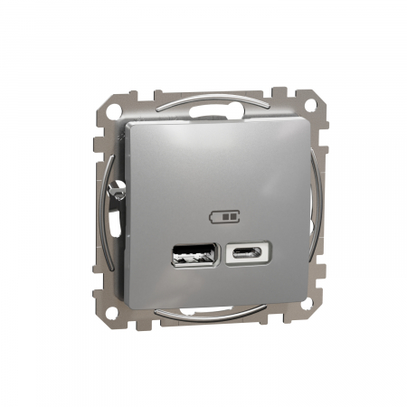 Schneider Sedna Design - Priza USB tip A+C 2.4A Schneider Sedna aluminiu SDD113402