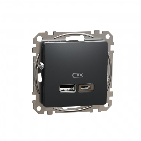 Schneider Sedna Design - Priza USB tip A+C 2.4A Schneider Sedna antracit SDD114402