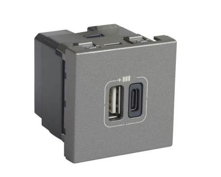 Prize si intrerupatoare - Priza USB tip A+C 2M 15W Legrand Mosaic aluminiu 079392