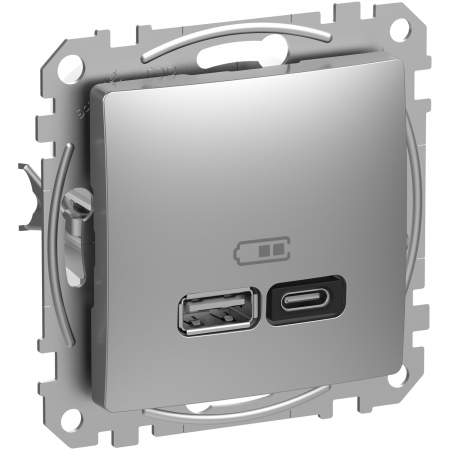 Schneider Sedna Design - Priza USB tip A+C 45W Schneider Sedna aluminiu SDD113404