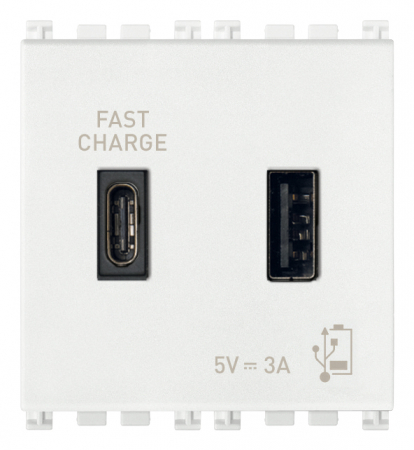 Prize Arke - Priza USB tip A+C 5V 3A 2M Vimar Arke alb 19295.AC.B