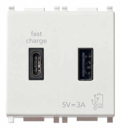 Prize Plana - Priza USB tip A+ C 5V 3A 2M Vimar Plana alb 14295.AC