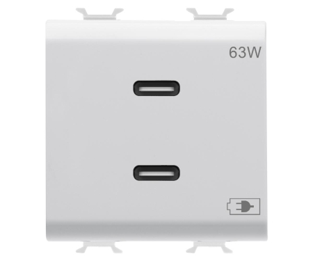 Prize si intrerupatoare - Priza USB tip C dubla 2M PD 63W Gewiss Chorus alb GW10417
