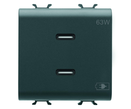 Prize si intrerupatoare - Priza USB tip C dubla 2M PD 63W Gewiss Chorus negru GW12417