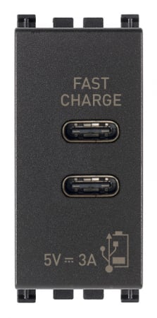 Prize Arke - Priza USB tip C dubla 5V 3A 1M Vimar Arke gri antracit 19292.CC