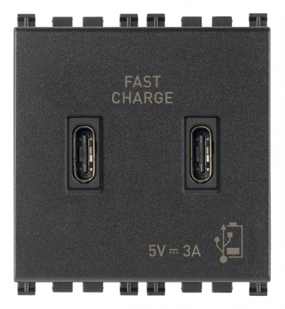 Prize si intrerupatoare - Priza USB tip C dubla 5V 3A 2M Vimar Arke gri antracit 19295.CC