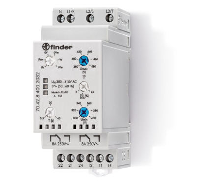 Distributie si comanda electrica - Releu monitorizare pentru tensiune trifazata reglabil 8A Finder 704284002032