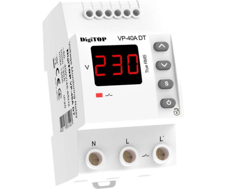 Distributie si comanda electrica - Releu protectie tensiune monofazat 40A 2P 1 secventa DigiTop VP-40A DT