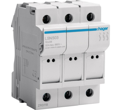 Separatoare de sarcina - Separator cu fuzibil 3P 32A 10X38mm Hager LSN503