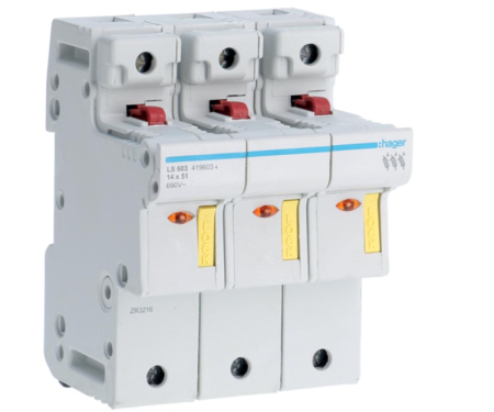 Distributie si comanda electrica - Separator cu fuzibil 3P 50A 14X51mm Hager LS603