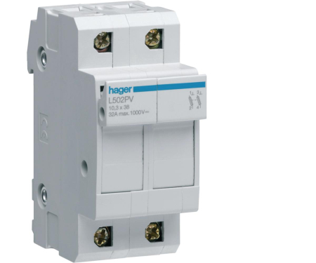 Distributie si comanda electrica - Separator cu fuzibil voltaic 1P+N 32A 10X38mm Hager L502PV