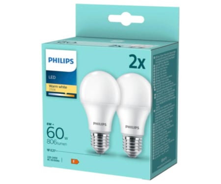 Set 2 becuri A60 LED 8W 806lm 2700K E27 Philips 8720169193918 [1]