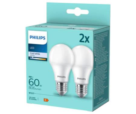 Set 2 becuri A60 LED 8W 806lm 4000K E27 Philips 8720169191655 [1]