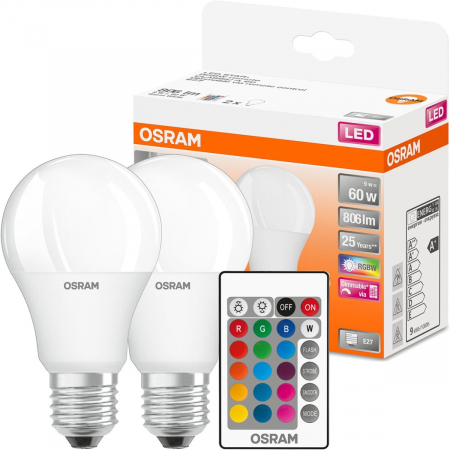 Set 2 becuri A60 LED 9W 806lm RGB 2200-6500K E27 Osram 4058075430891 [1]