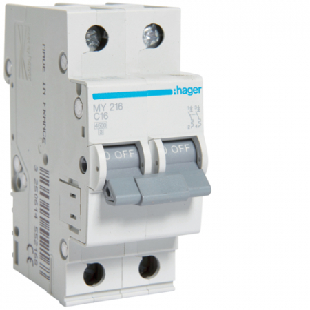 Bipolare 2P - Siguranta automata 10A 2P Curba C 4,5ka Hager MY210