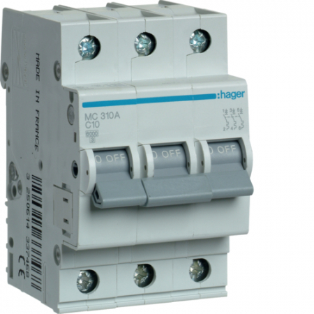 Tripolare 3P - Siguranta automata 10A 3P Curba C 4,5ka Hager MY310