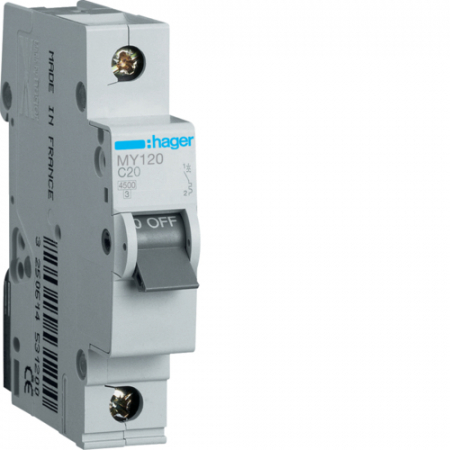 Distributie si comanda electrica - Siguranta automata 20A 1P Curba C 4,5ka Hager MY120