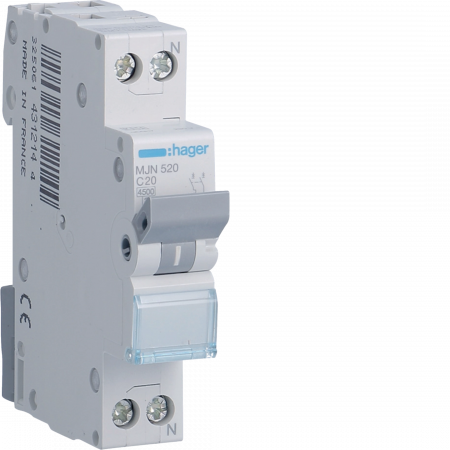 Faza+Nul 1P+N - Siguranta automata 20A 1P+N Curba C 4.5Ka Hager MJN520