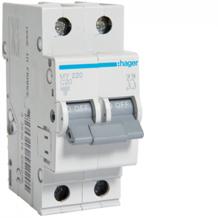 Distributie si comanda electrica - Siguranta automata 20A 2P Curba C 4,5ka Hager MY220