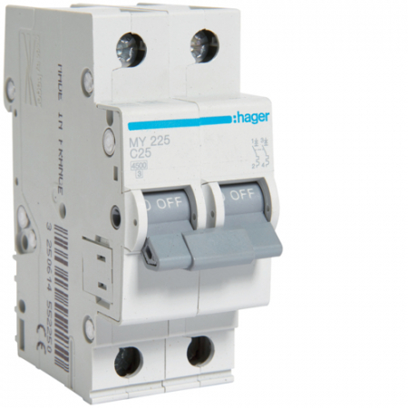 Distributie si comanda electrica - Siguranta automata 25A 2P Curba C 4,5ka Hager MY225