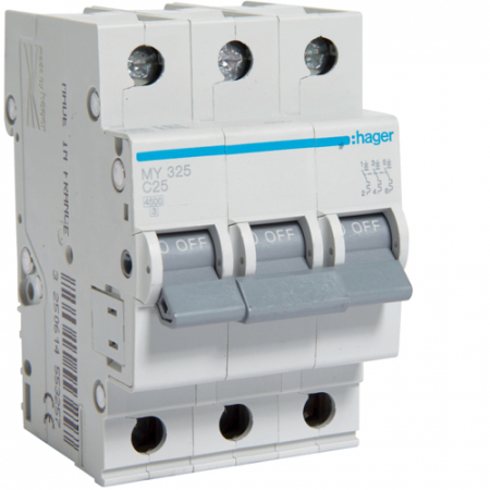 Tripolare 3P - Siguranta automata 25A 3P Curba C 4,5ka Hager MY325