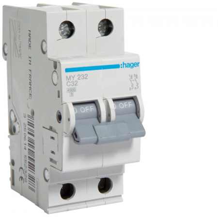 Distributie si comanda electrica - Siguranta automata 32A 2P Curba C 4,5ka Hager MY232