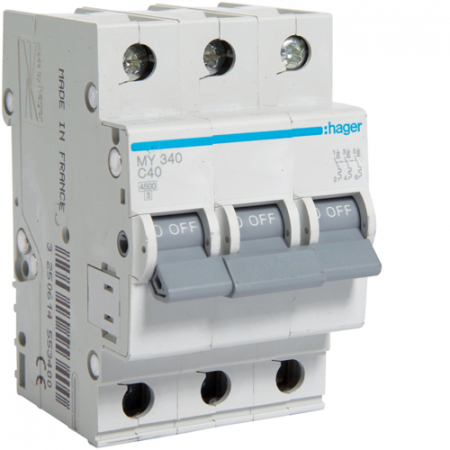 Tripolare 3P - Siguranta automata 40A 3P Curba C 4,5ka Hager MY340